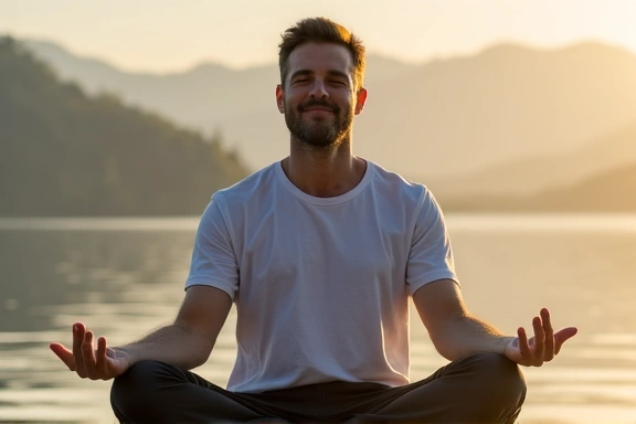 Uomo che pratica yoga con calma e concentrazione