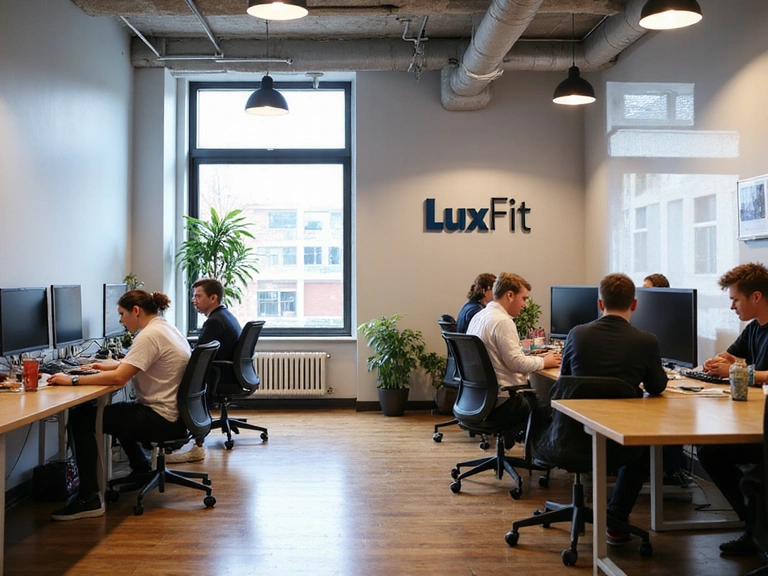 Ufficio moderno di LuxFit con persone che lavorano