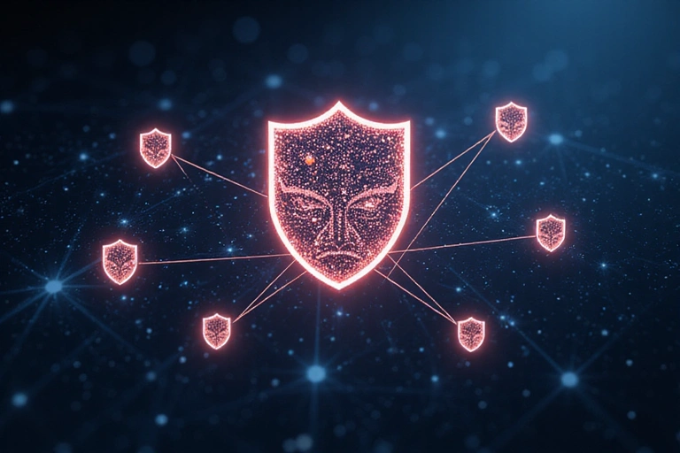 Luci di sicurezza e icone di protezione dei dati su uno sfondo digitale