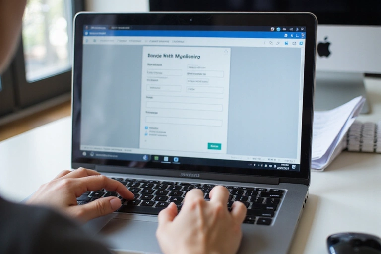 Persona che compila un modulo online su un computer portatile