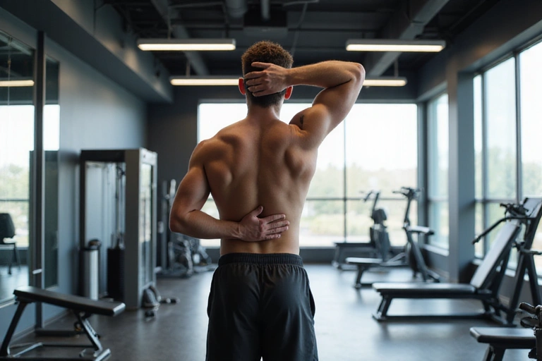 Uomo che fa stretching in una palestra moderna